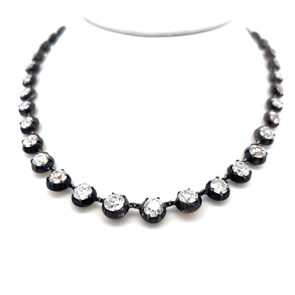 20.40 Carat Old European Cut Diamond 14K Two Tone Gold/Silver Riviera Necklace