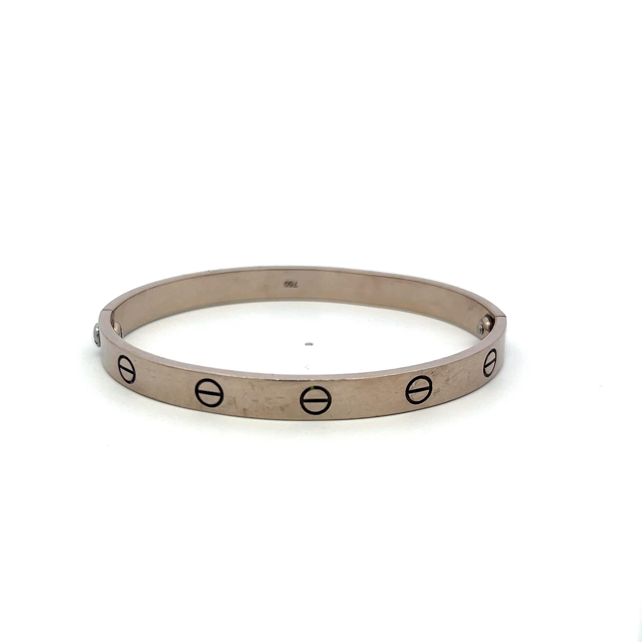 Cartier 18 Karat White Gold Love Bracelet Size 18 with Service paper