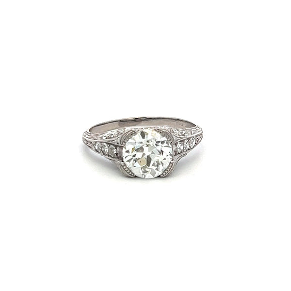 1.92 Carat Old European Cut K-I SI1 Diamond Platinum Art Deco Ring