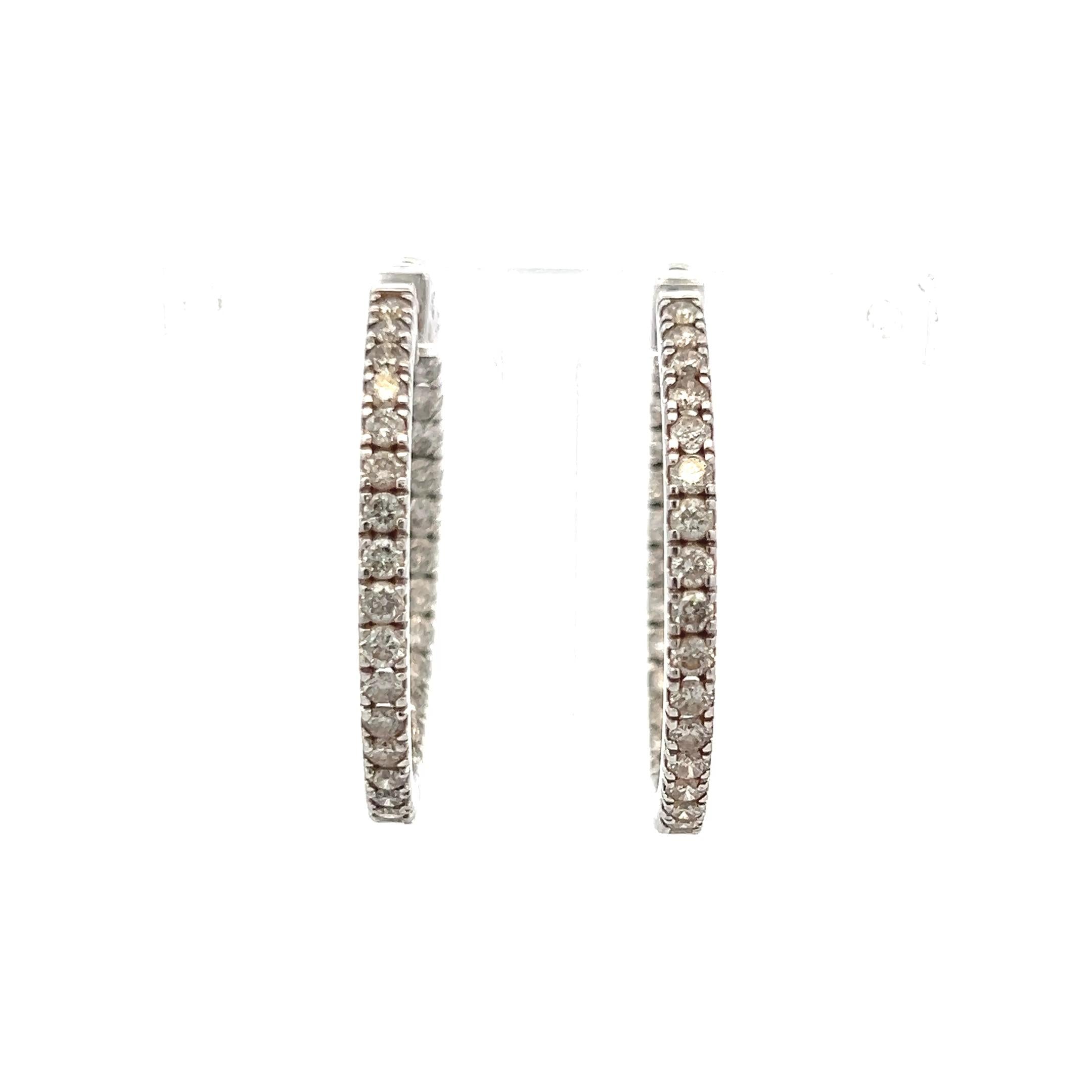 1.50 Carat Round Brilliant J VS Diamond 14 Karat White Gold Hoop Earrings