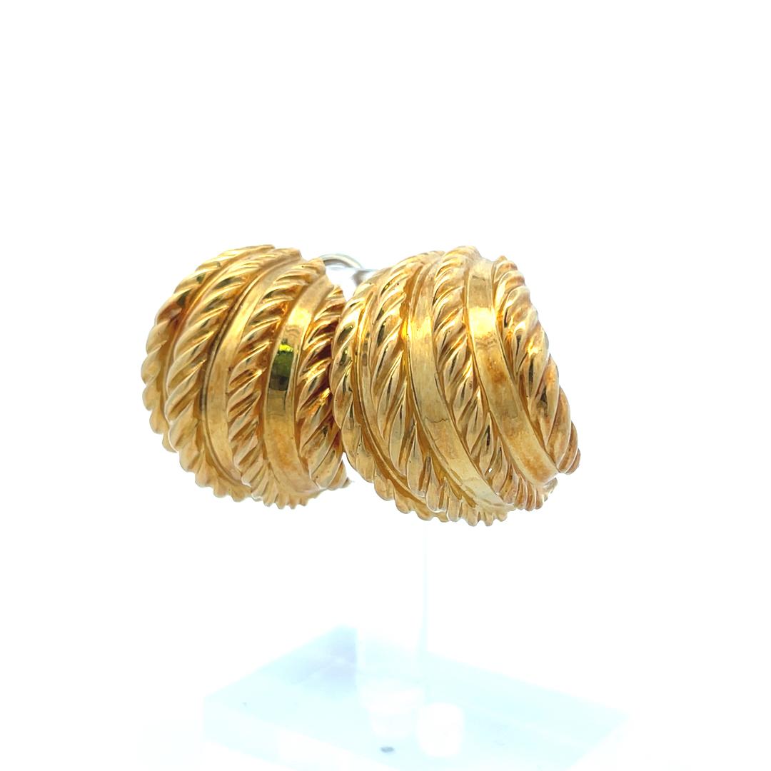 Textured 18K Yellow Gold Ribbed Clip-On Earrings (Vintage Bold Design)