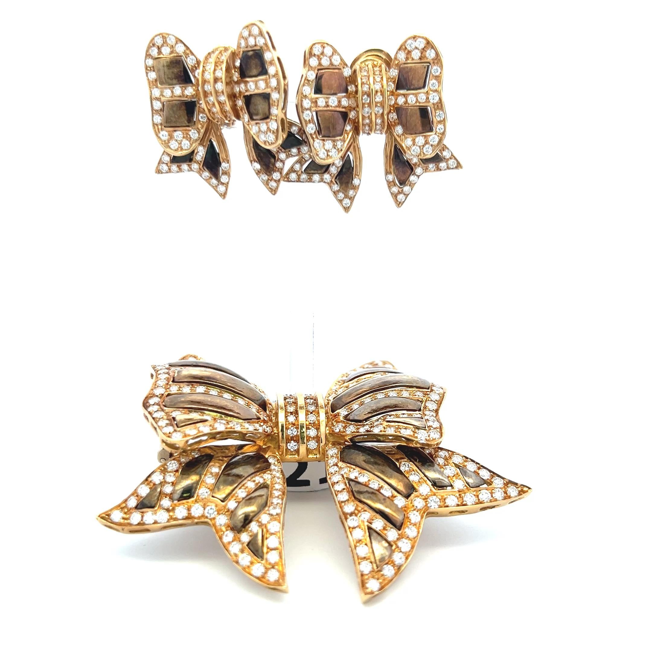 9.00 Carat Round Brilliant G VS Diamond 18K YG Clip On Earrings and Pin Brooch