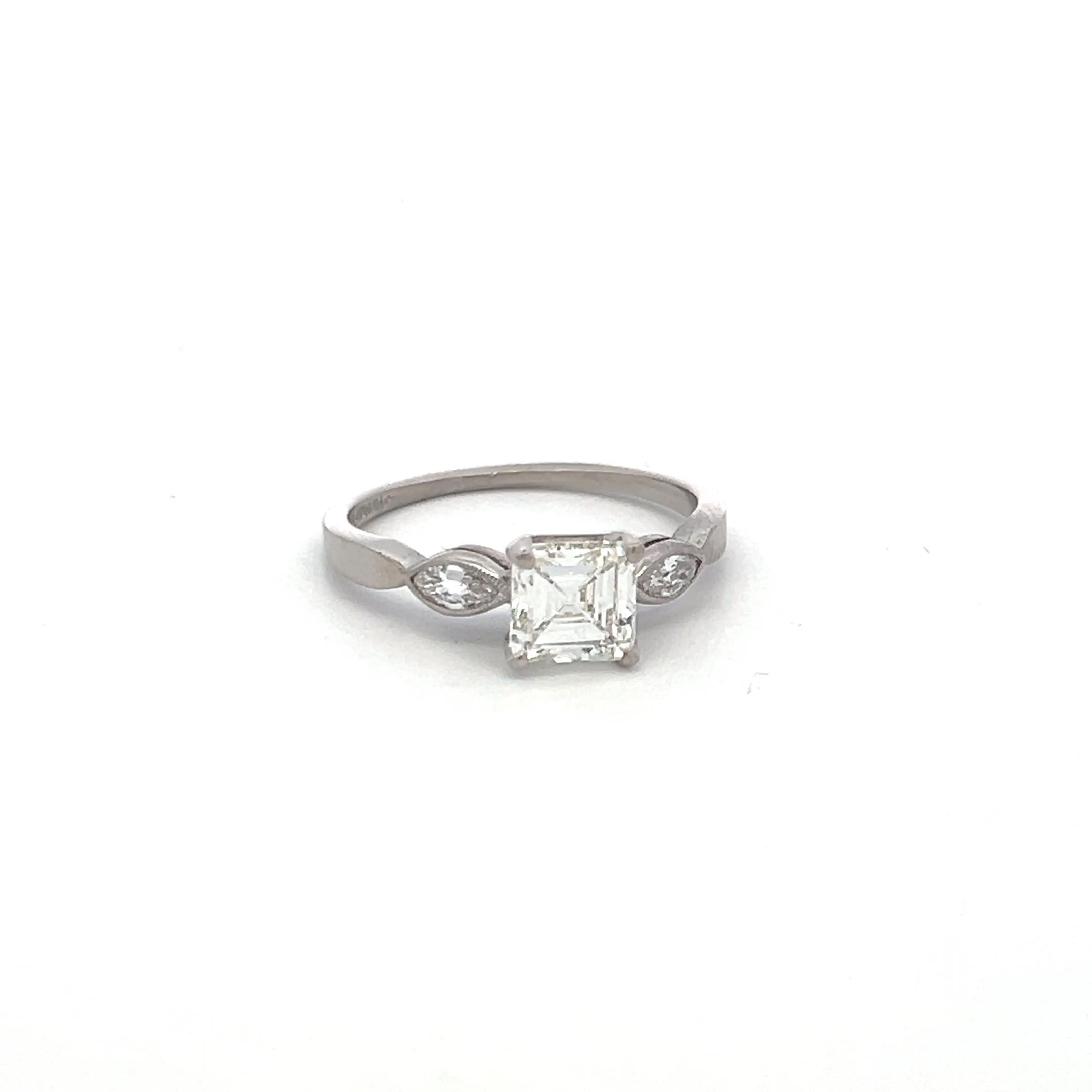 0.95 Carat Asscher Cut I VS and Marquis Shape Diamond Platinum Engagement Ring