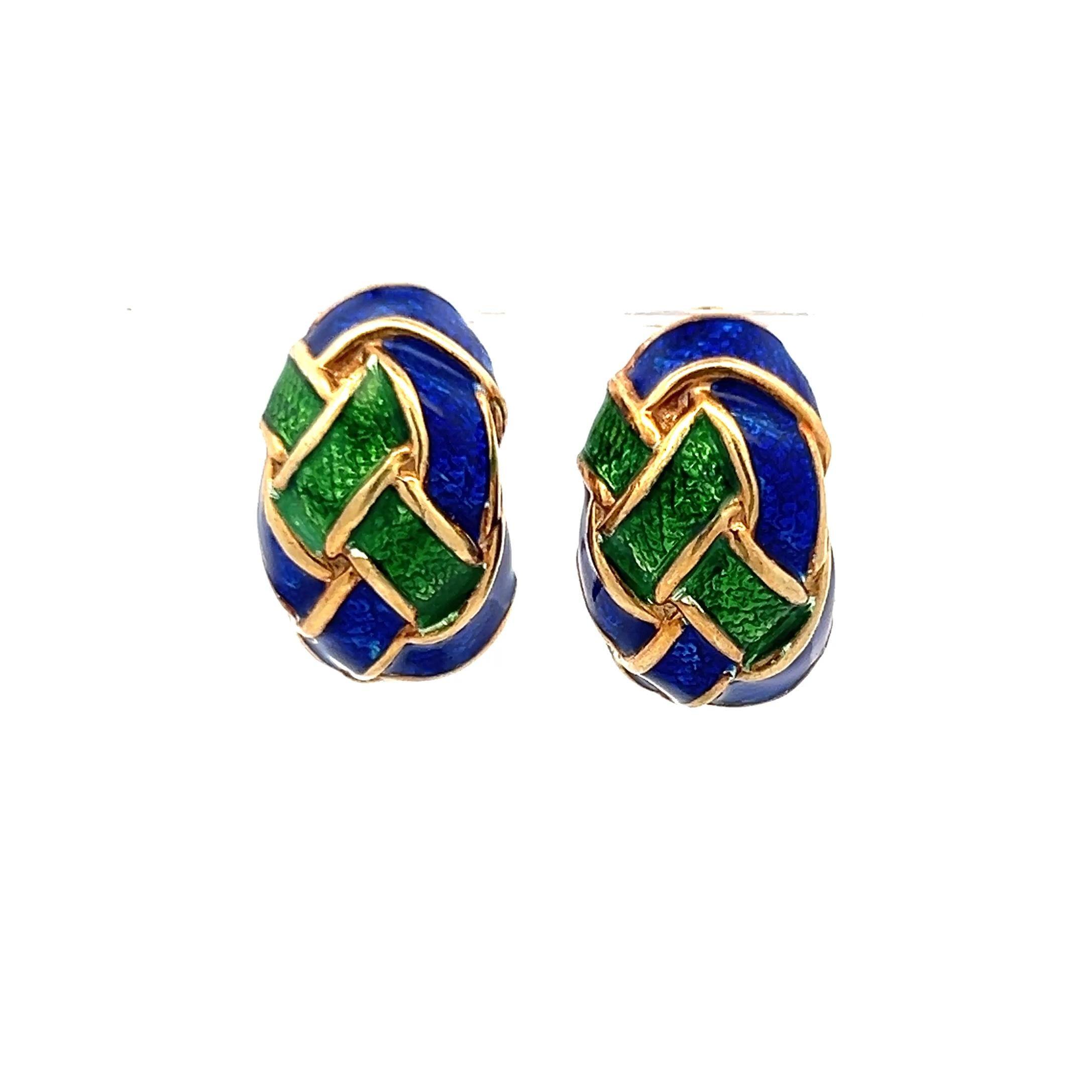 Vintage 14 Grams Enamel 14 Karat Yellow Gold Clip On Earrings