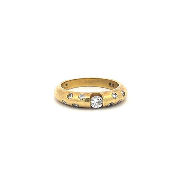 0.37 Carat Round Brilliant H SI Diamond 18 Karat Yellow Gold Band Ring
