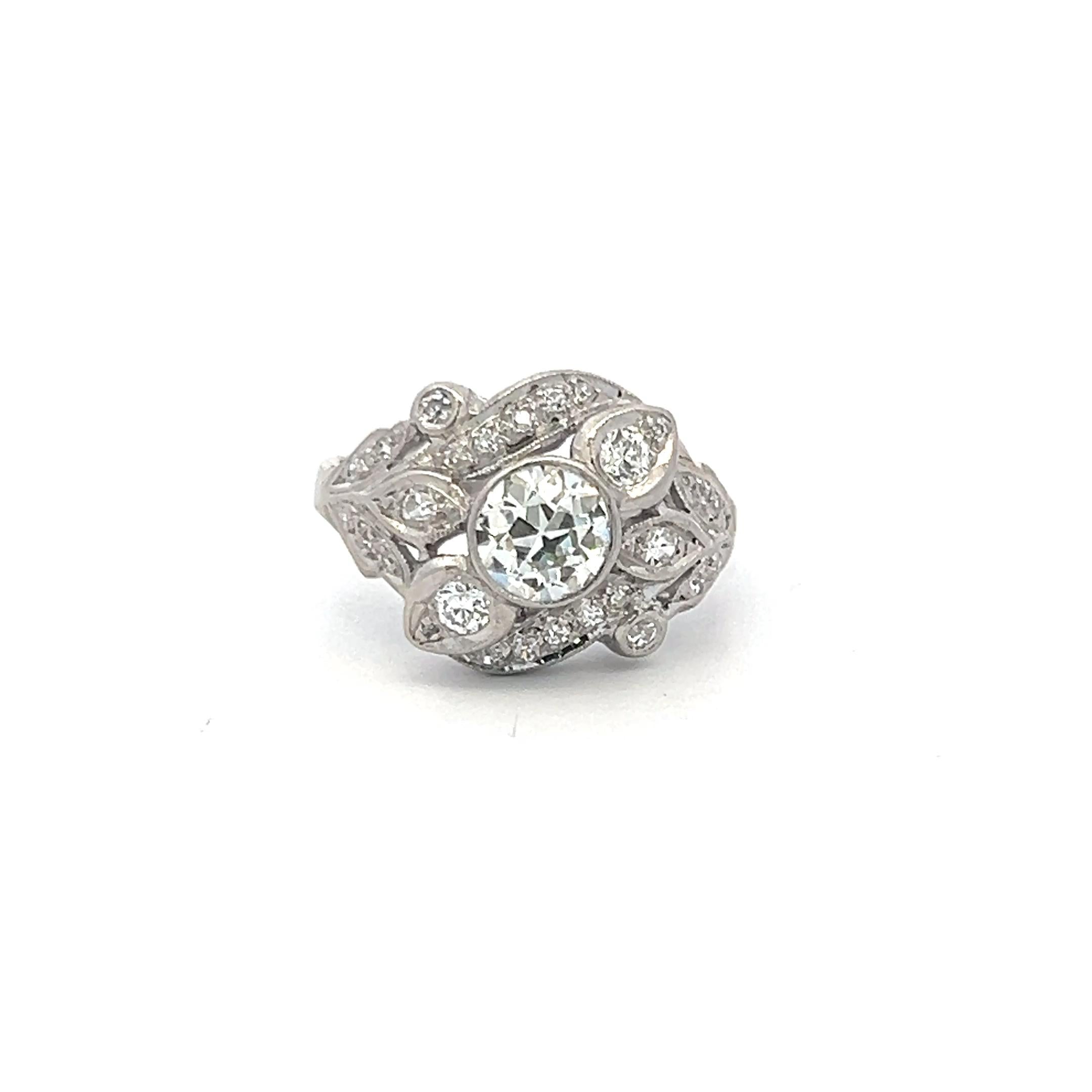 Vintage Platinum  Art Deco Style Ring with 1.14 Carat Round Diamonds G-H VS-SI