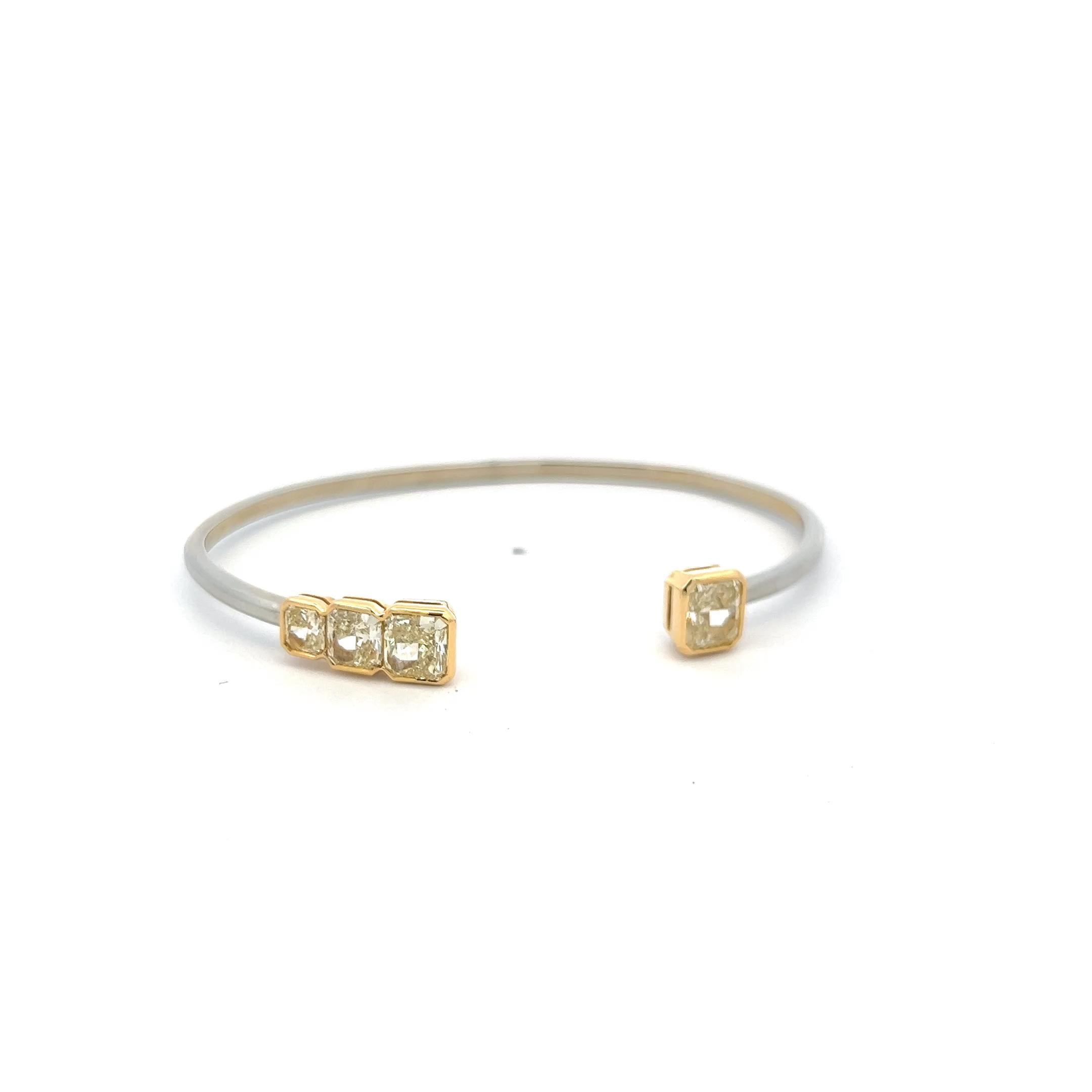 2.96 Carat Radiant Cut Diamond Two-Tone 18K Gold Open Cuff Bracelet
