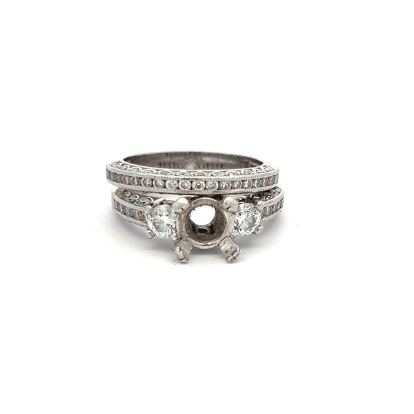 Tacori 0.99 Carat Round Brilliant Diamond Platinum Semi Mount Ring and Band