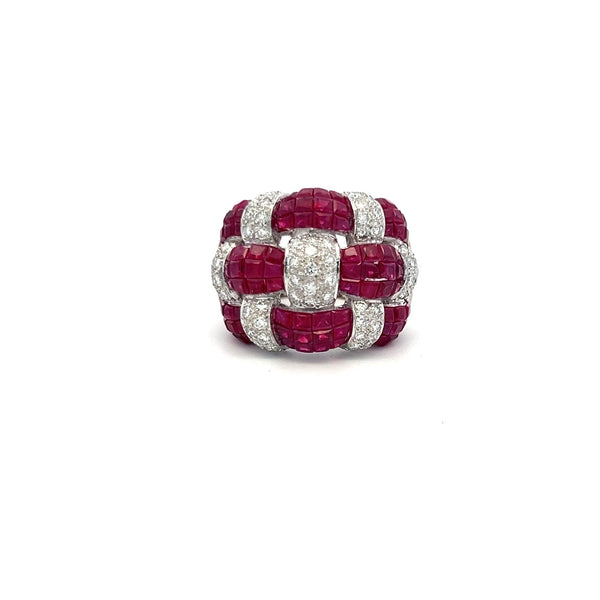 2.50 Carat Ruby 0.60 Carat Round Brilliant Diamond 18K White Gold Cocktail Ring