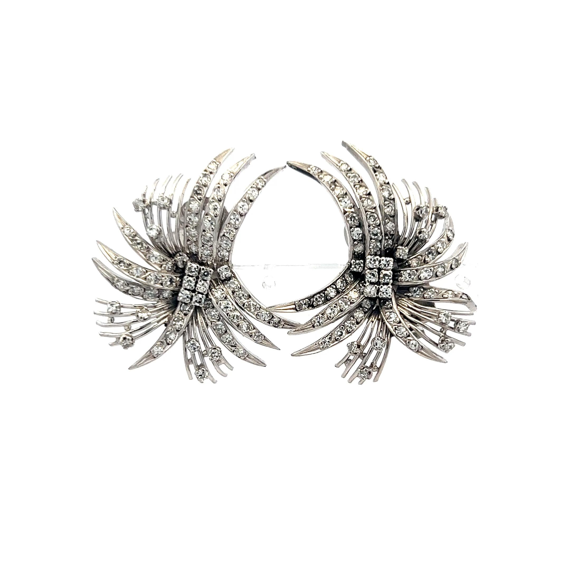 Vintage 14K White Gold Clip On Earrings with 2.54 Carat Mixed Cut H VS Diamonds