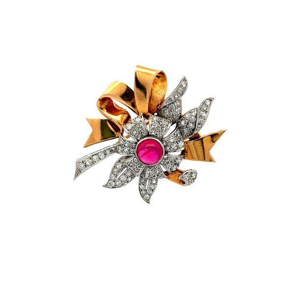 8.00 Carat Citrine 0.16 Carat Circular Brilliant Diamond Rose Gold Pin Brooch