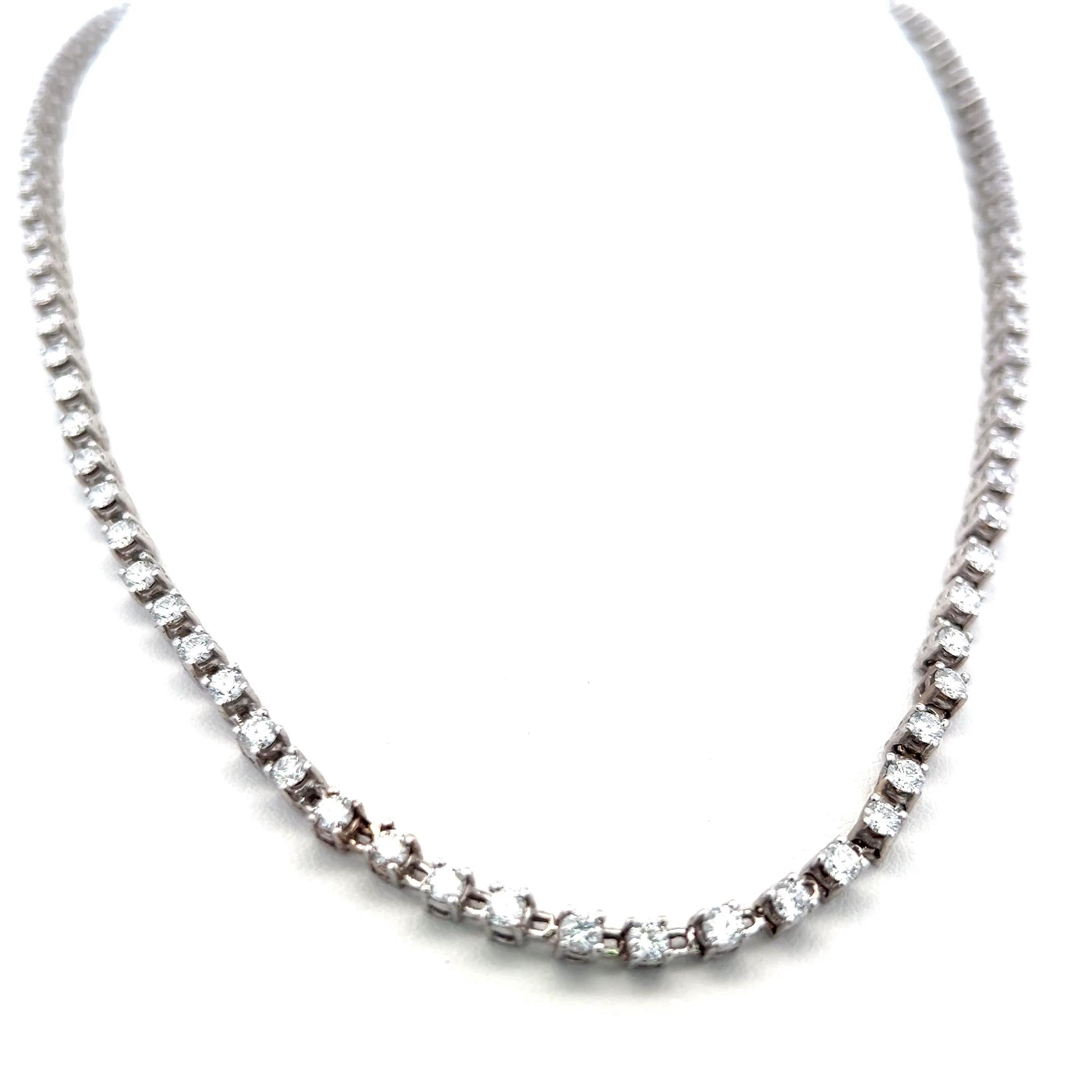 6.50 Carat Round Brilliant H VS Diamond 18 Karat White Gold Riviera Necklace