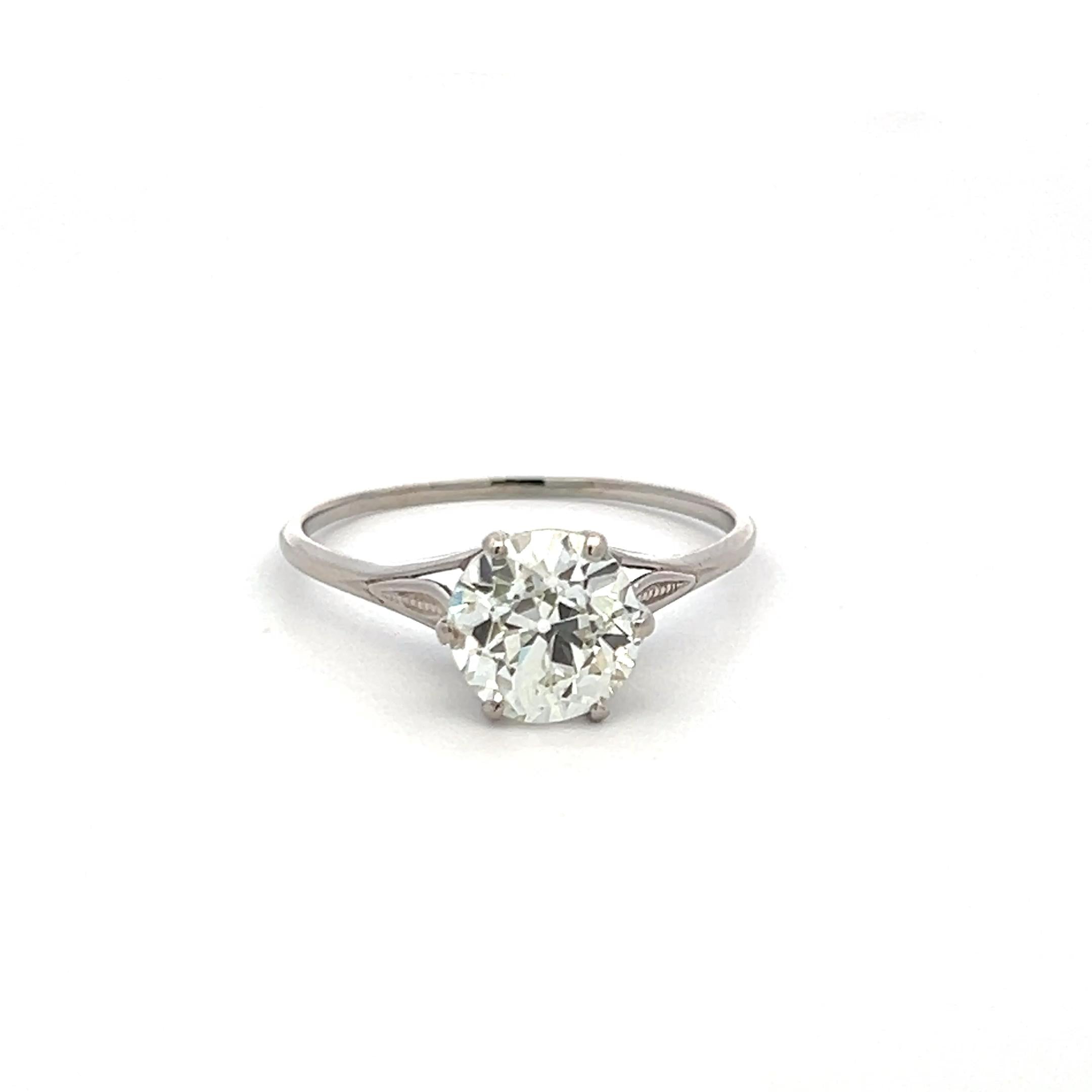 Platinum Engagement Ring with 2.28 Carat Old European Cut Diamond L I2 GIA