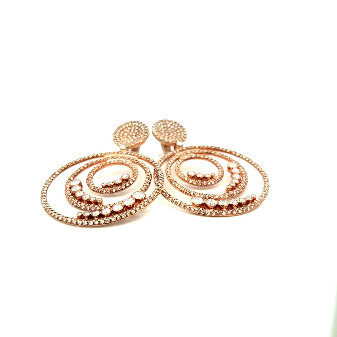 18K Rose Gold Dangling Earrings with 20 Carat Round G-VS Diamonds