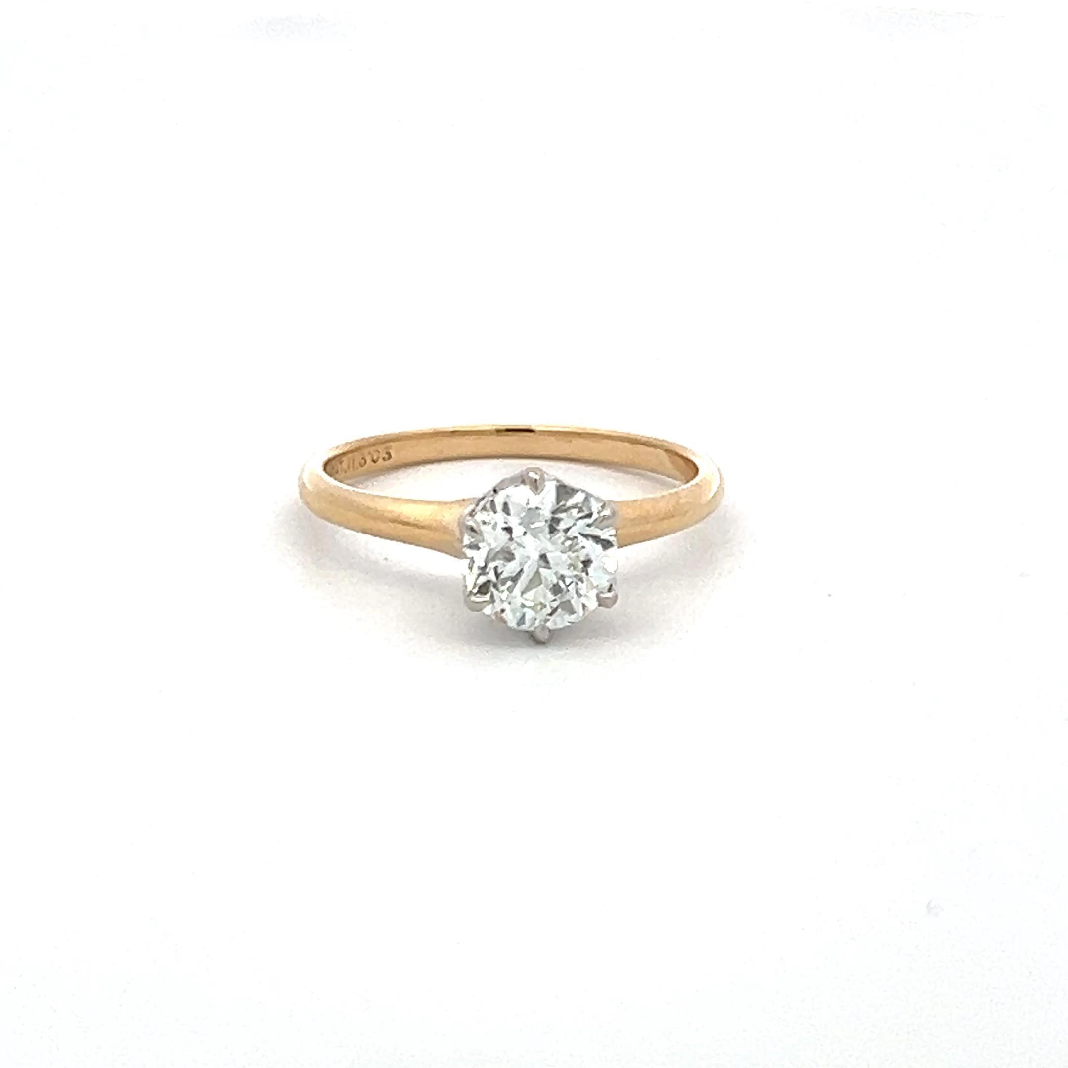 14K Two Tone Gold Engagement Ring with 1.09ct Old European Diamond I VS2 GIA
