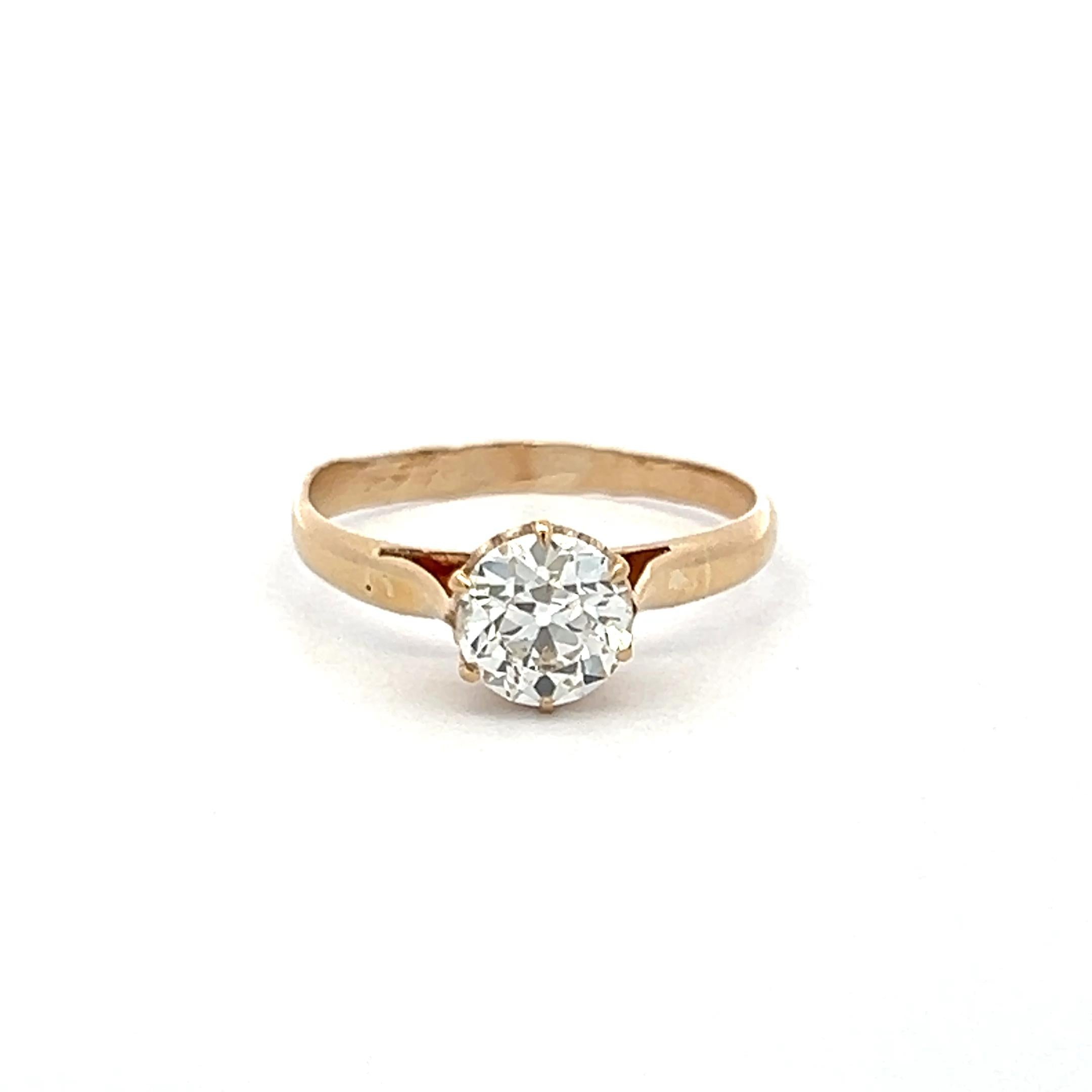 18K Yellow Gold Engagement Ring with 1.02 Carat Old European Diamonds H SI2 GIA