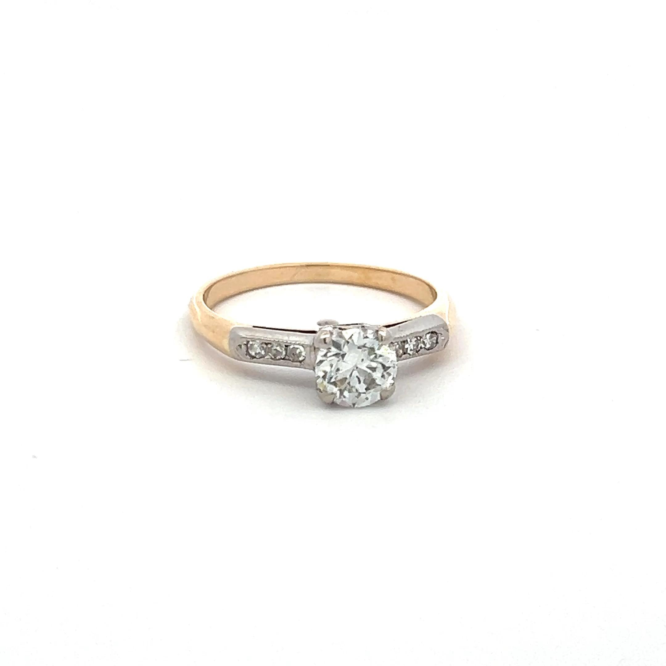 14K Two Tone Gold Engagement Ring with 0.7ct Circular & Old European Diamonds