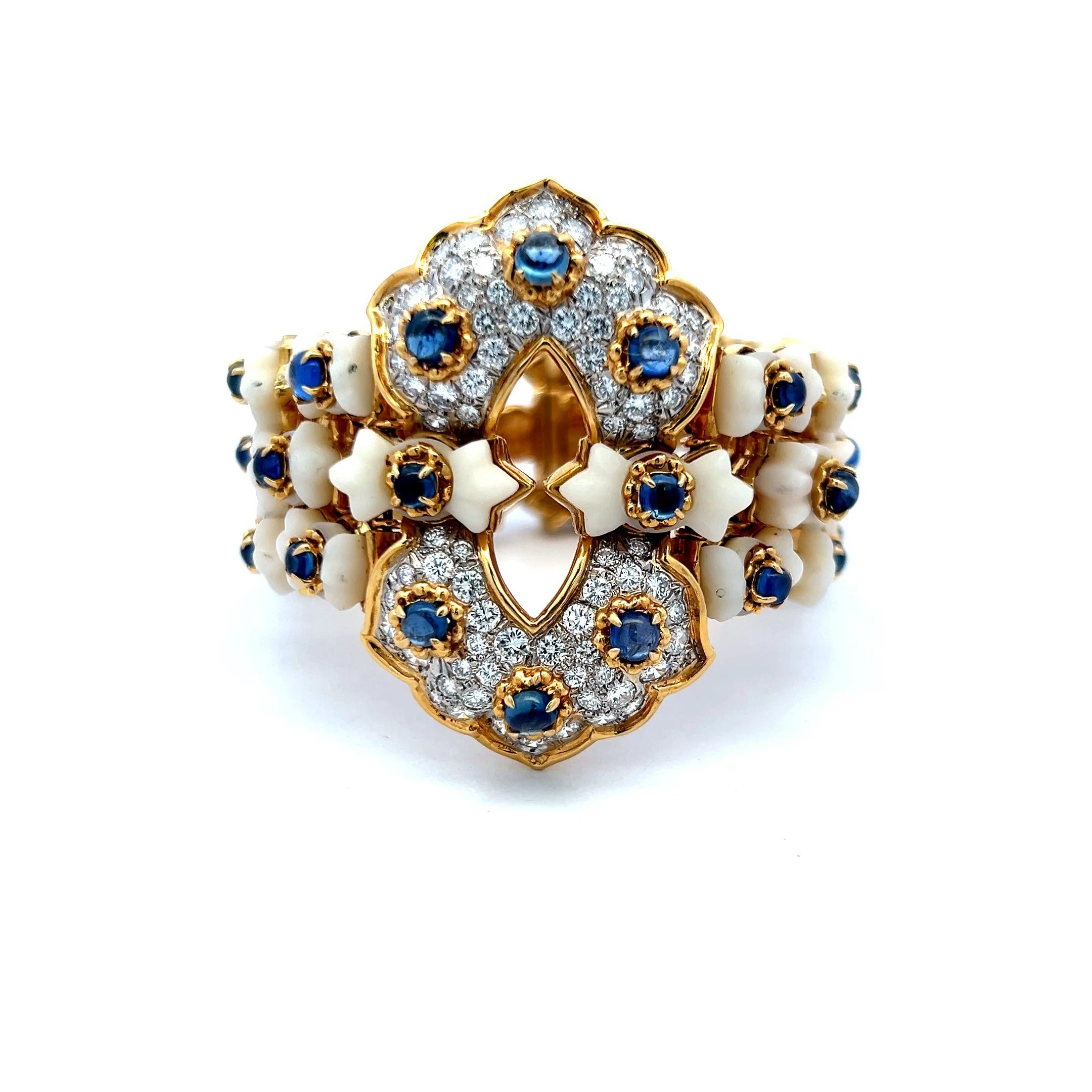 Tiffany & Co 4.00 Carat Round Diamond Coral and Sapphire 18K Yellow GLD Bracelet