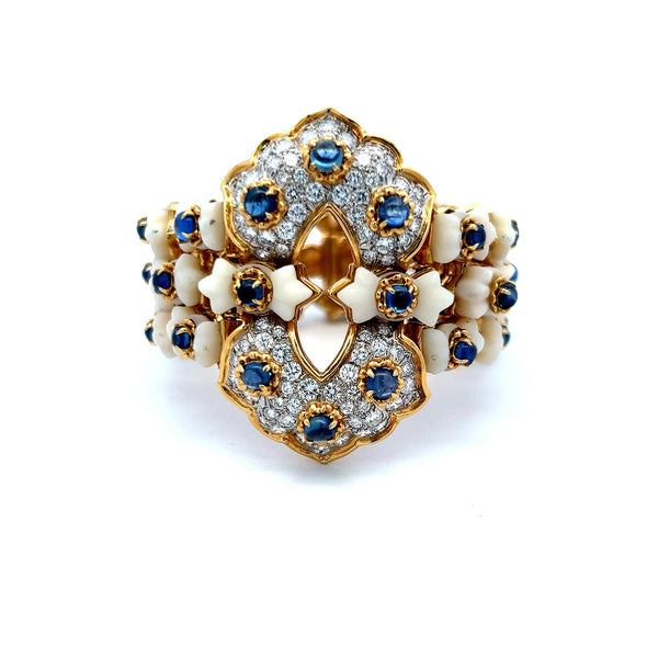 Tiffany & Co 4.00 Carat Round Diamond Coral and Sapphire 18K Yellow GLD Bracelet