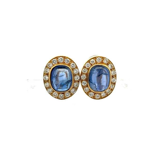 12.41 Carat Sapphire 1.01 Carat Round Diamond 10K Yellow Gold Clip On Earrings