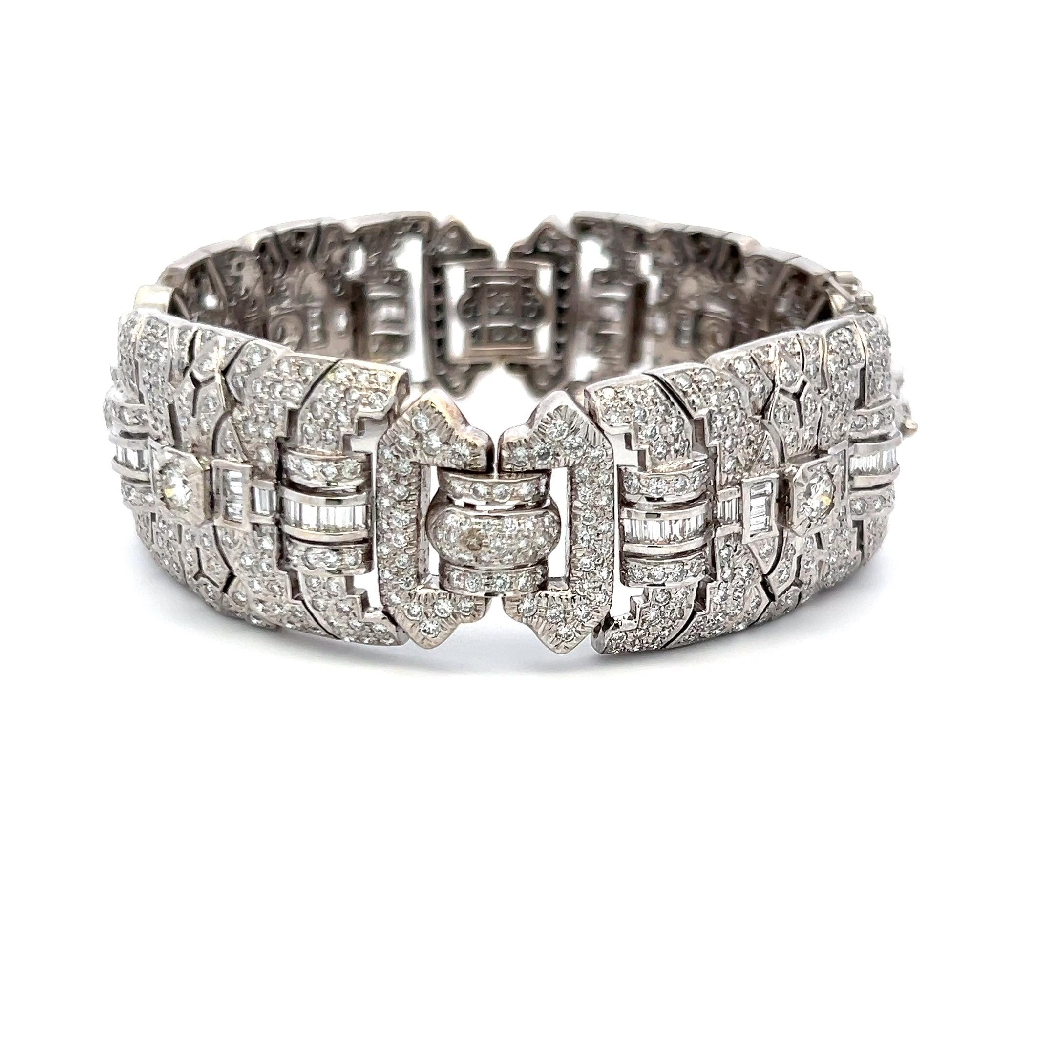 18K White Gold Art-Deco Bracelet with 19.75ct Round & Mixed Shaped Diamonds