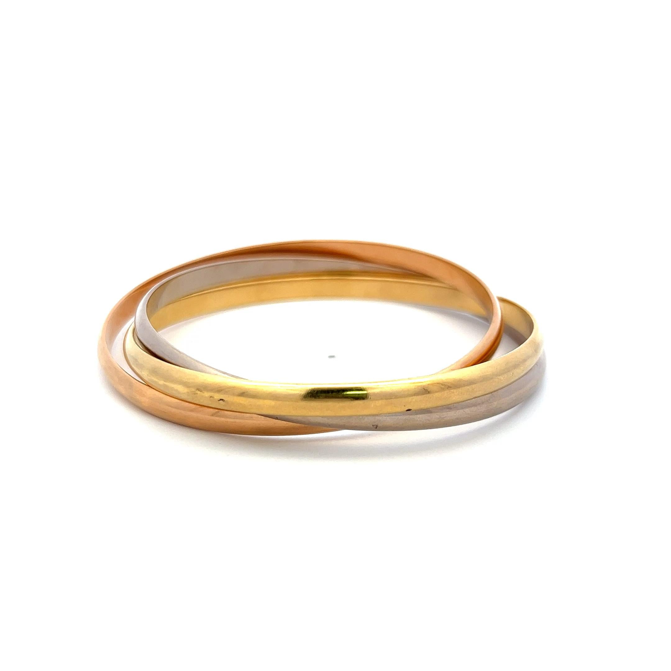 Cartier 18 Karat Tri Color Gold Bangle Trinity Bracelet 4.4 MM Size 7