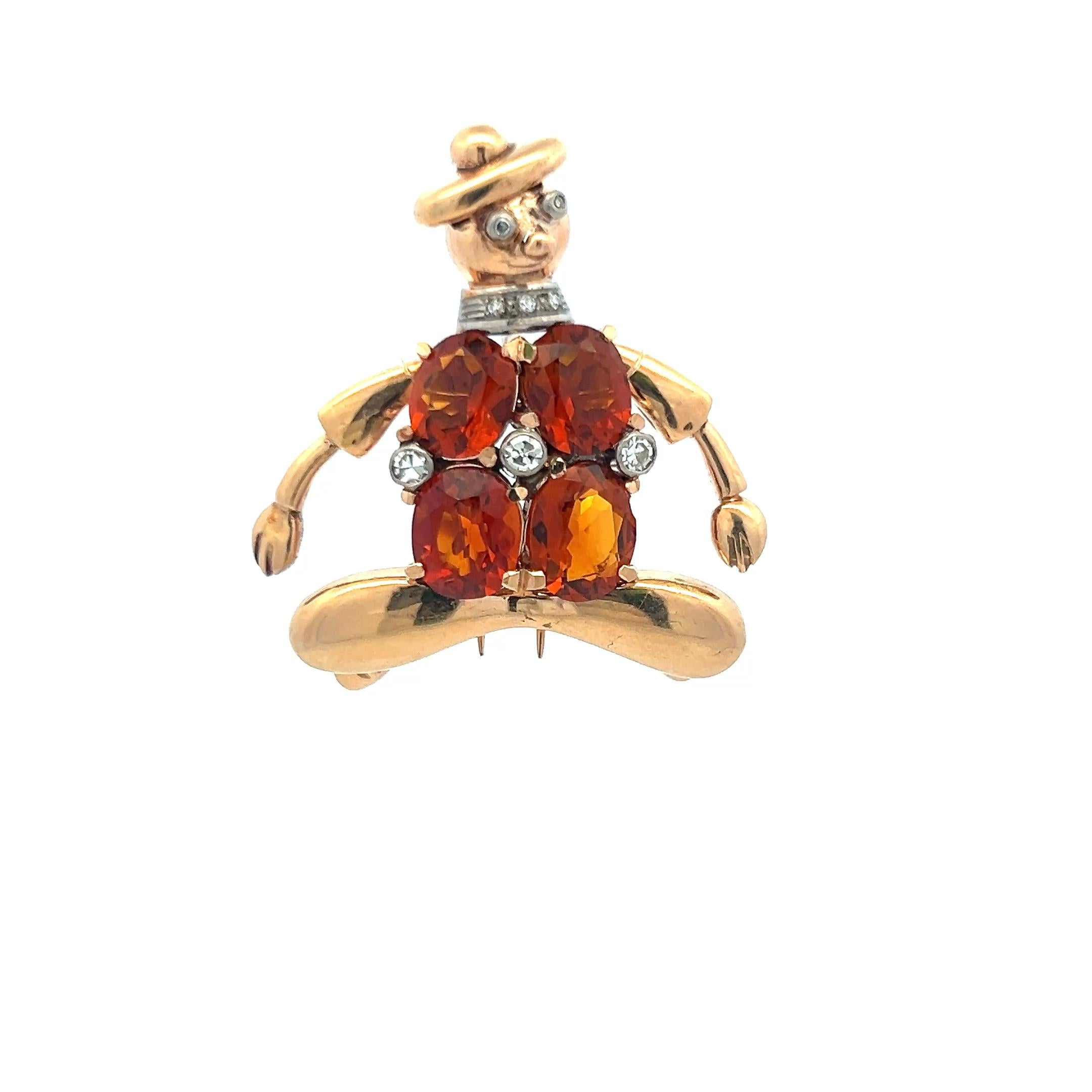 9.00 Carat Citrine 0.20 Carat Circular Brilliant Diamond 18K YG Pin Brooch