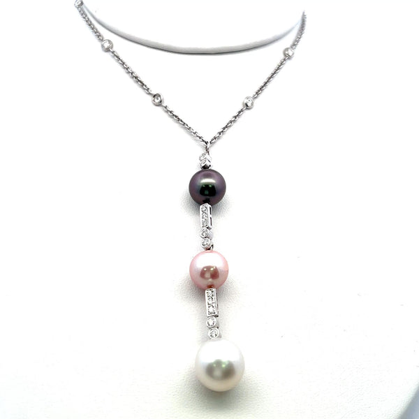 Pearl 0.78 Carat Round Brilliant G VS Diamond 18K White Gold Pendant Necklace