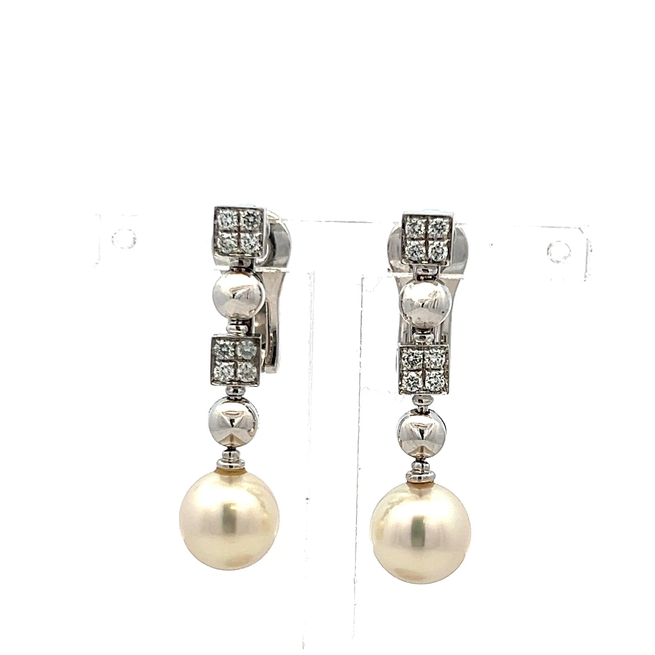 Bvlgari 9MM Pearl 0.32 Carat Round Brilliant Diamond 18K WG Drop Earrings