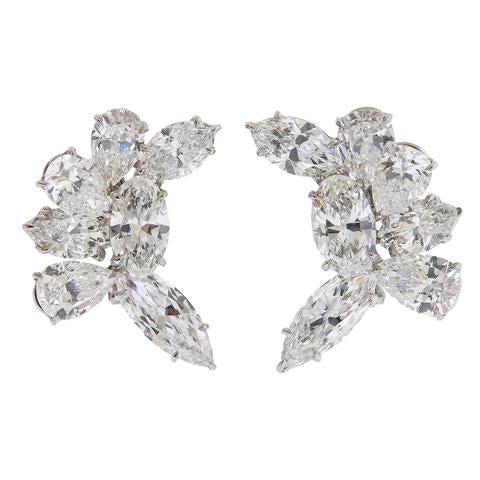 18.22 Carat Pear and Oval and Marquis Shape Diamond Platinum Cluster Earrings