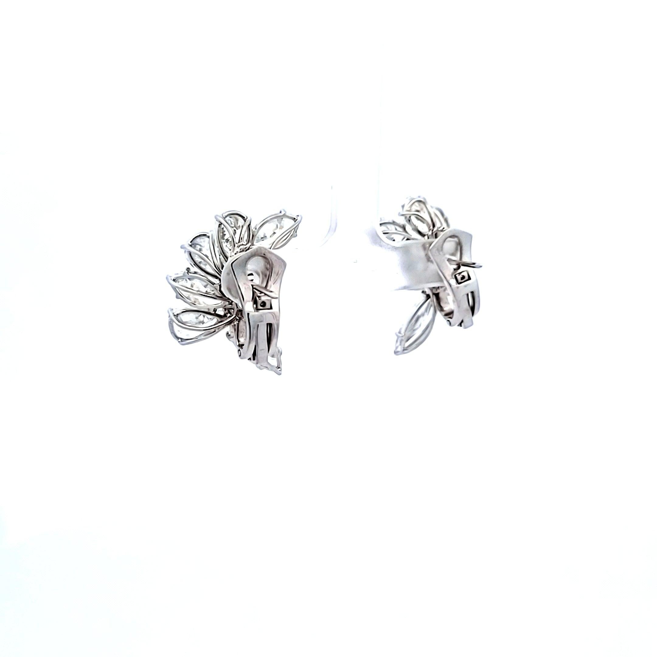18.22 Carat Pear and Oval and Marquis Shape Diamond Platinum Cluster Earrings