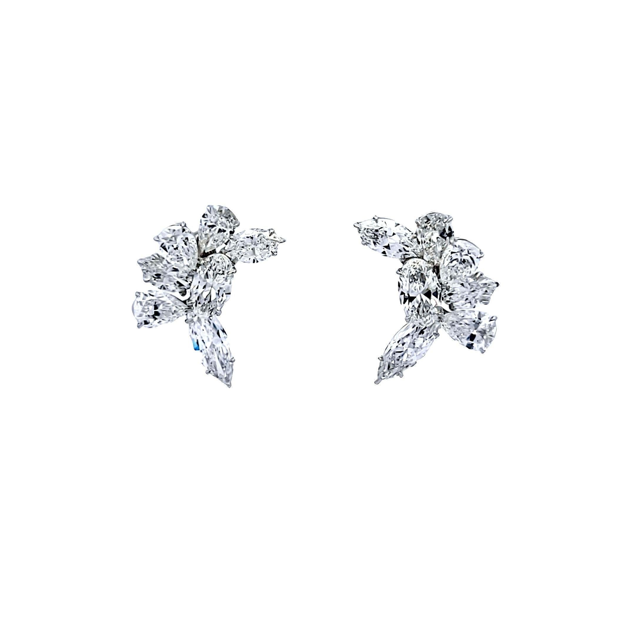 18.22 Carat Pear and Oval and Marquis Shape Diamond Platinum Cluster Earrings