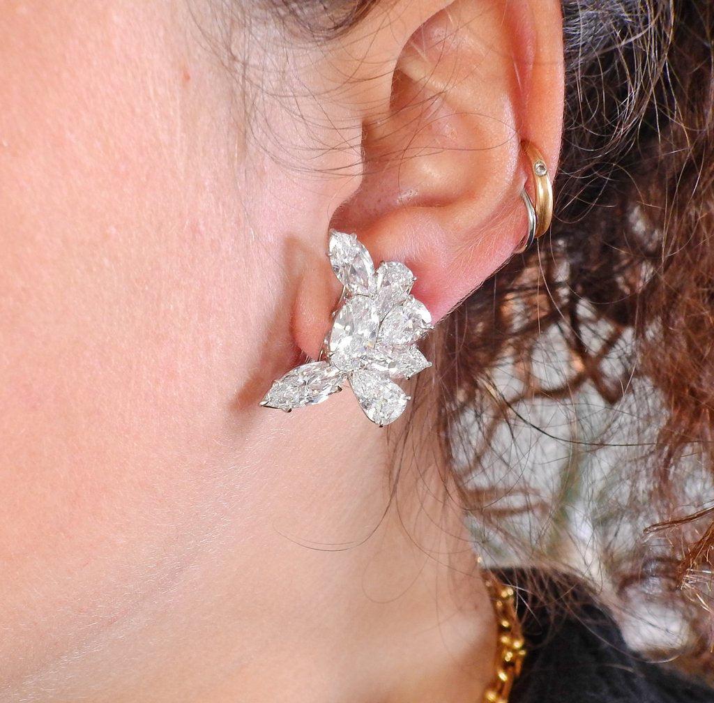18.22 Carat Pear and Oval and Marquis Shape Diamond Platinum Cluster Earrings