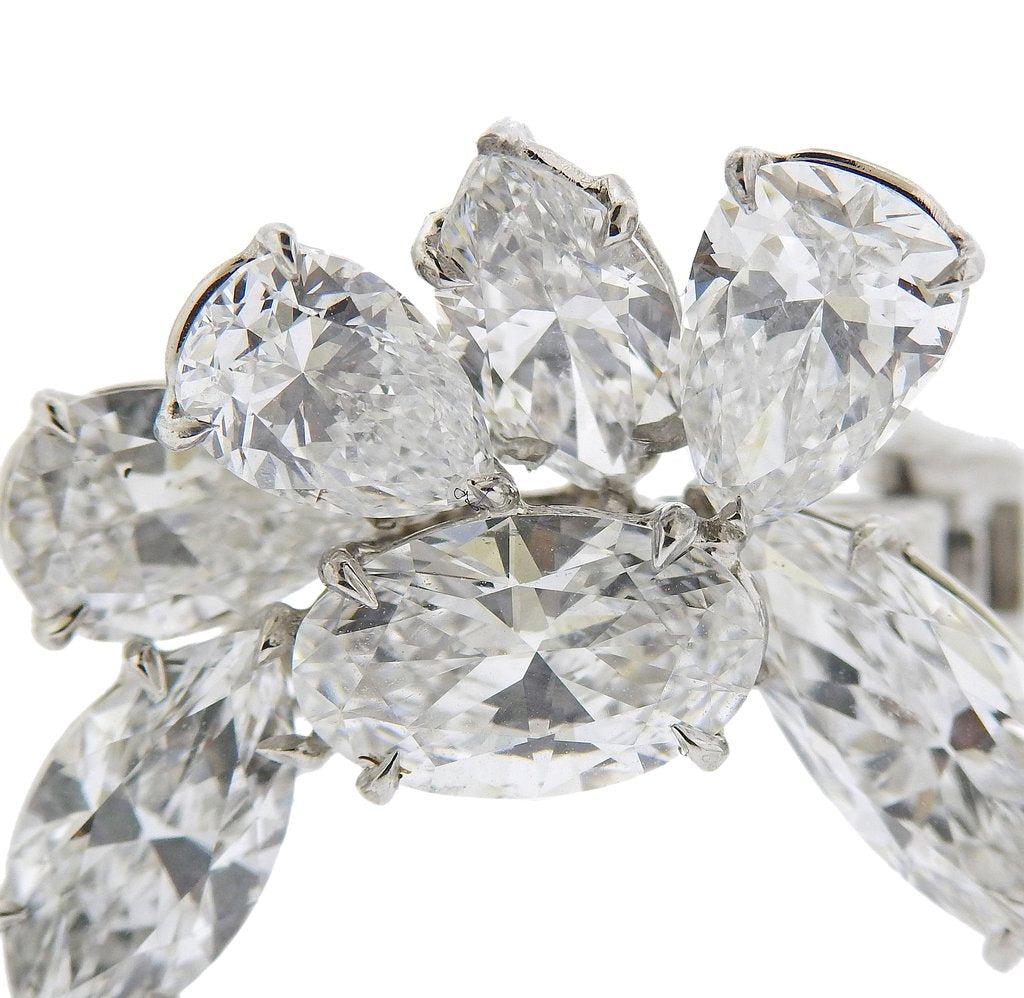 18.22 Carat Pear and Oval and Marquis Shape Diamond Platinum Cluster Earrings
