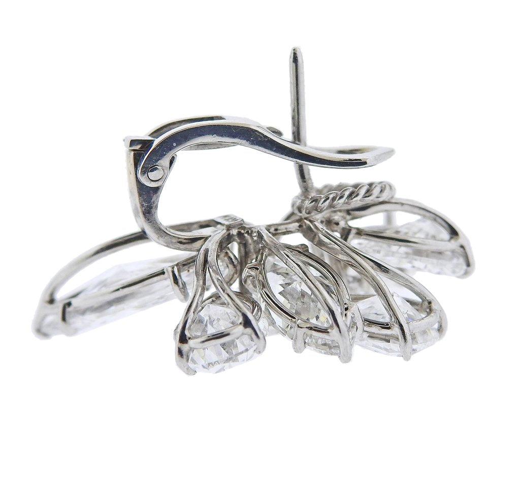 18.22 Carat Pear and Oval and Marquis Shape Diamond Platinum Cluster Earrings