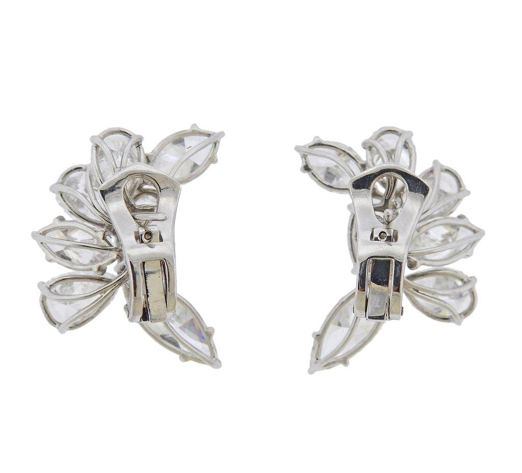 18.22 Carat Pear and Oval and Marquis Shape Diamond Platinum Cluster Earrings