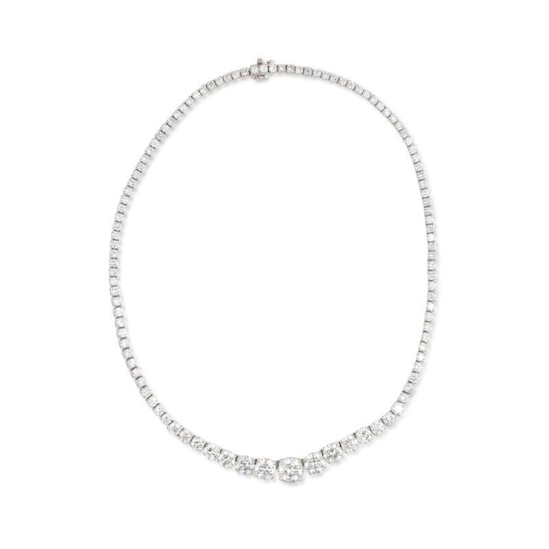 28.68 Carat Round Brilliant Diamond 18 Karat White Gold Riviera Necklace