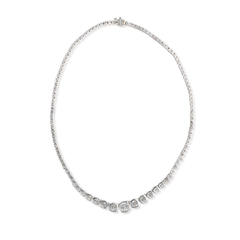 28.68 Carat Round Brilliant Diamond 18 Karat White Gold Riviera Necklace