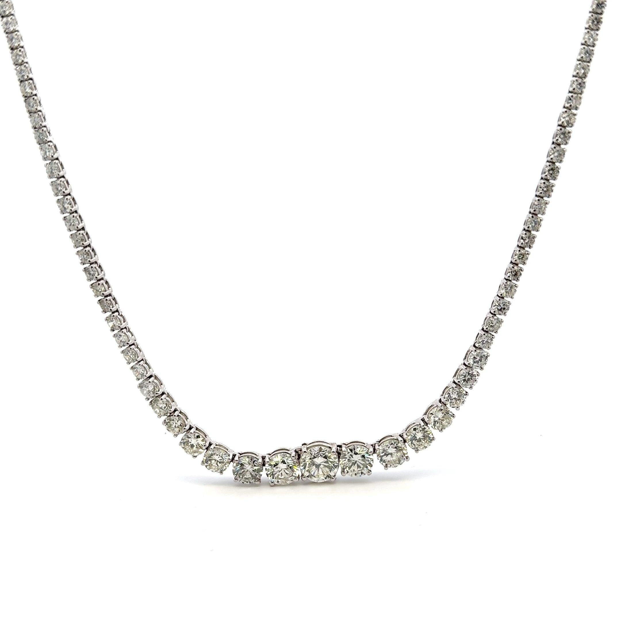 28.68 Carat Round Brilliant Diamond 18 Karat White Gold Riviera Necklace