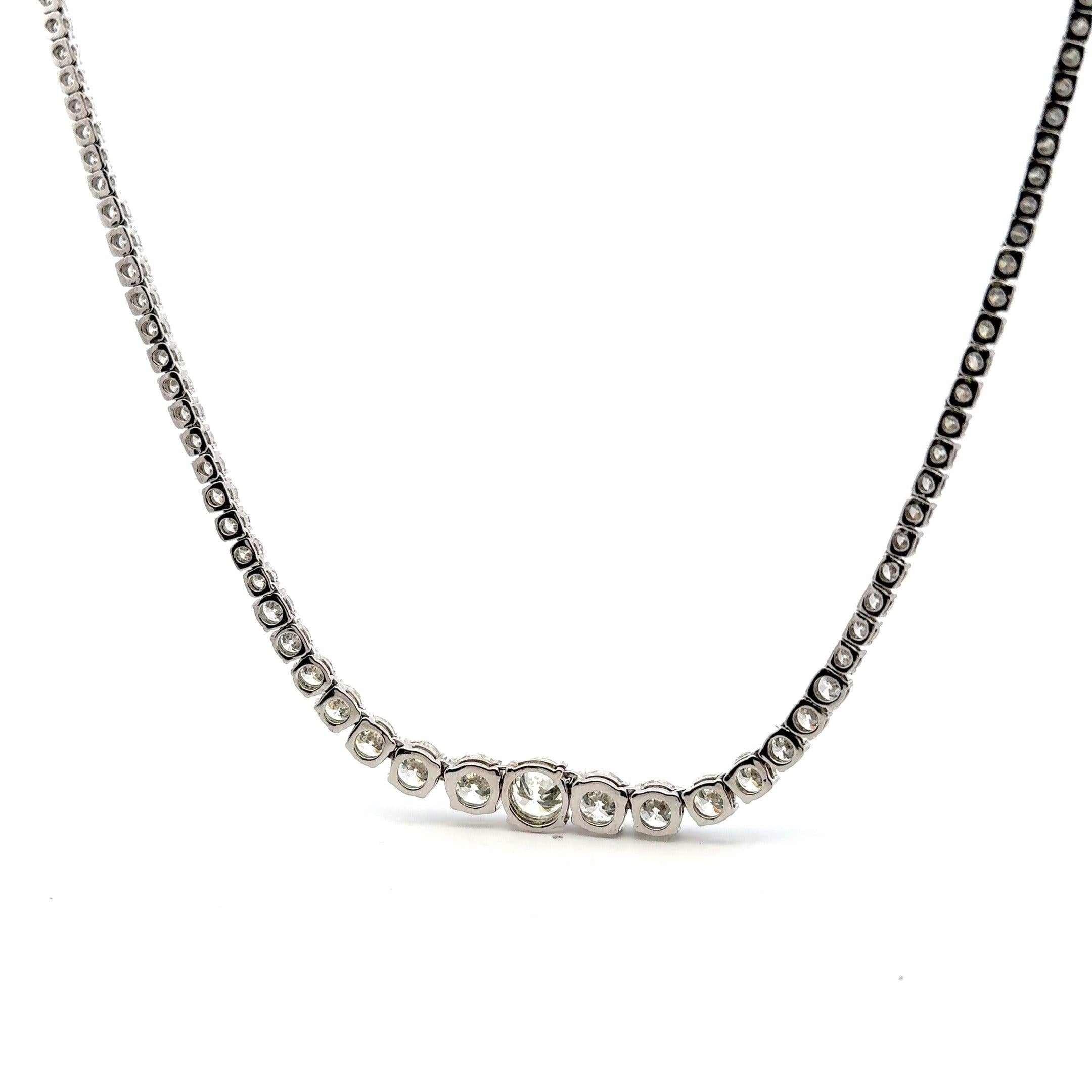 28.68 Carat Round Brilliant Diamond 18 Karat White Gold Riviera Necklace
