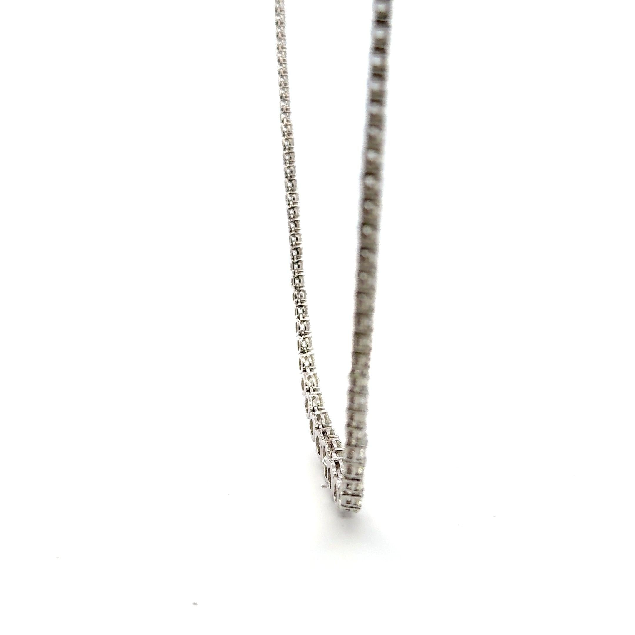 28.68 Carat Round Brilliant Diamond 18 Karat White Gold Riviera Necklace