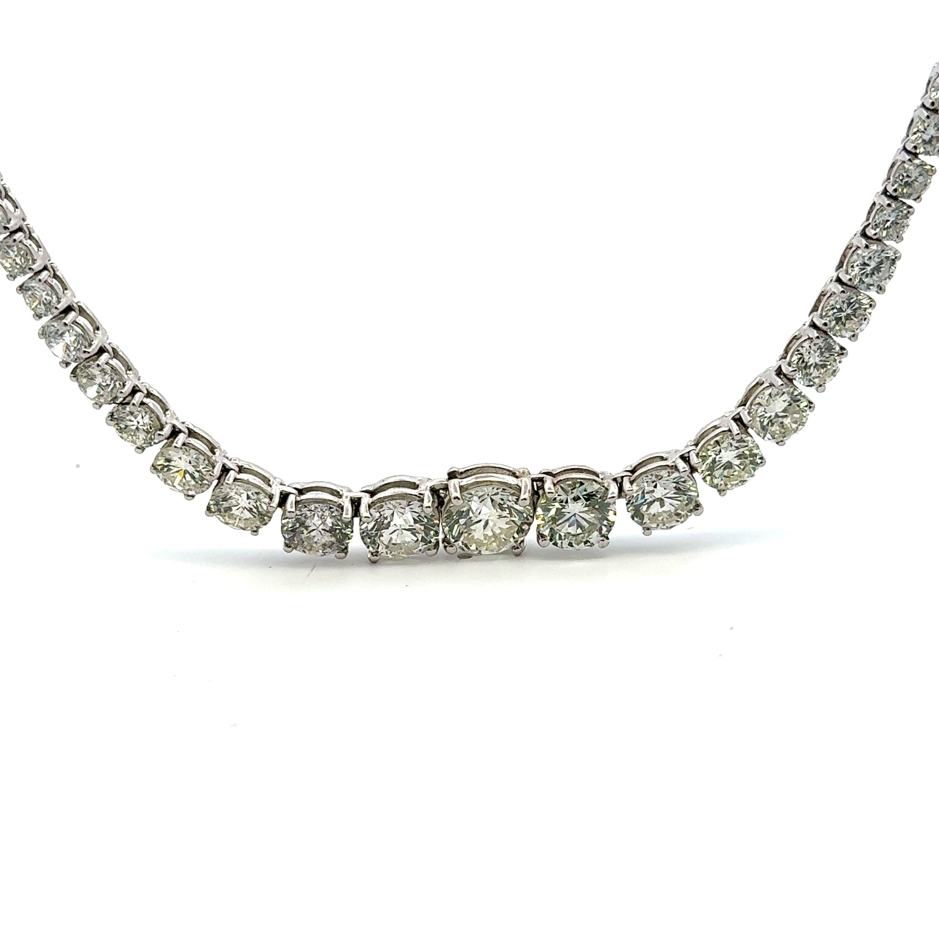 28.68 Carat Round Brilliant Diamond 18 Karat White Gold Riviera Necklace