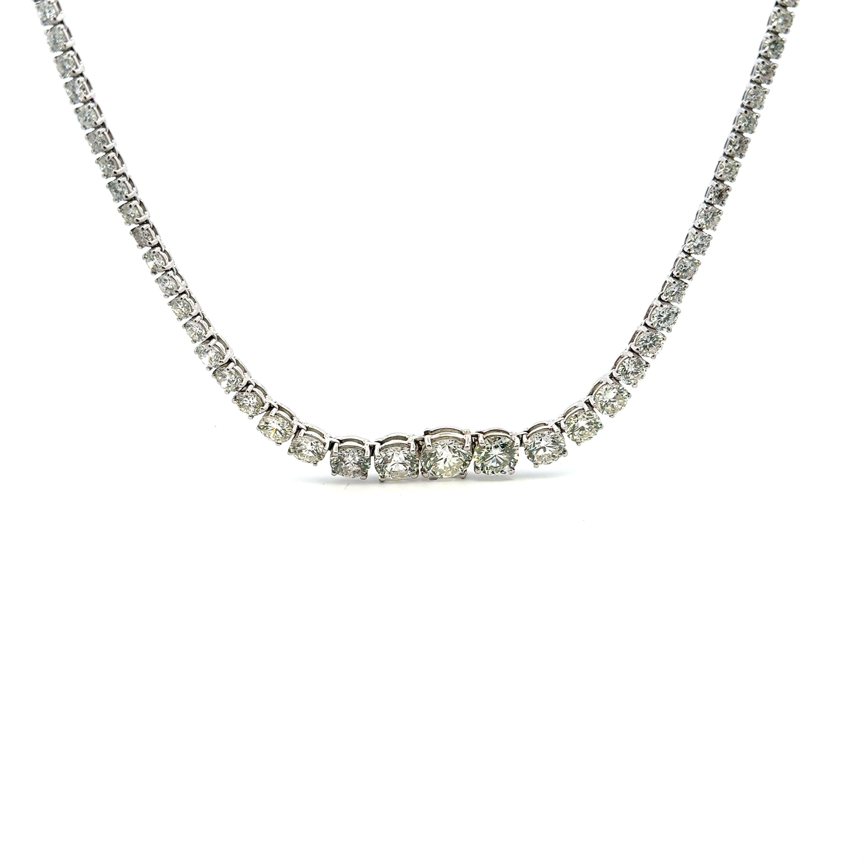 28.68 Carat Round Brilliant Diamond 18 Karat White Gold Riviera Necklace