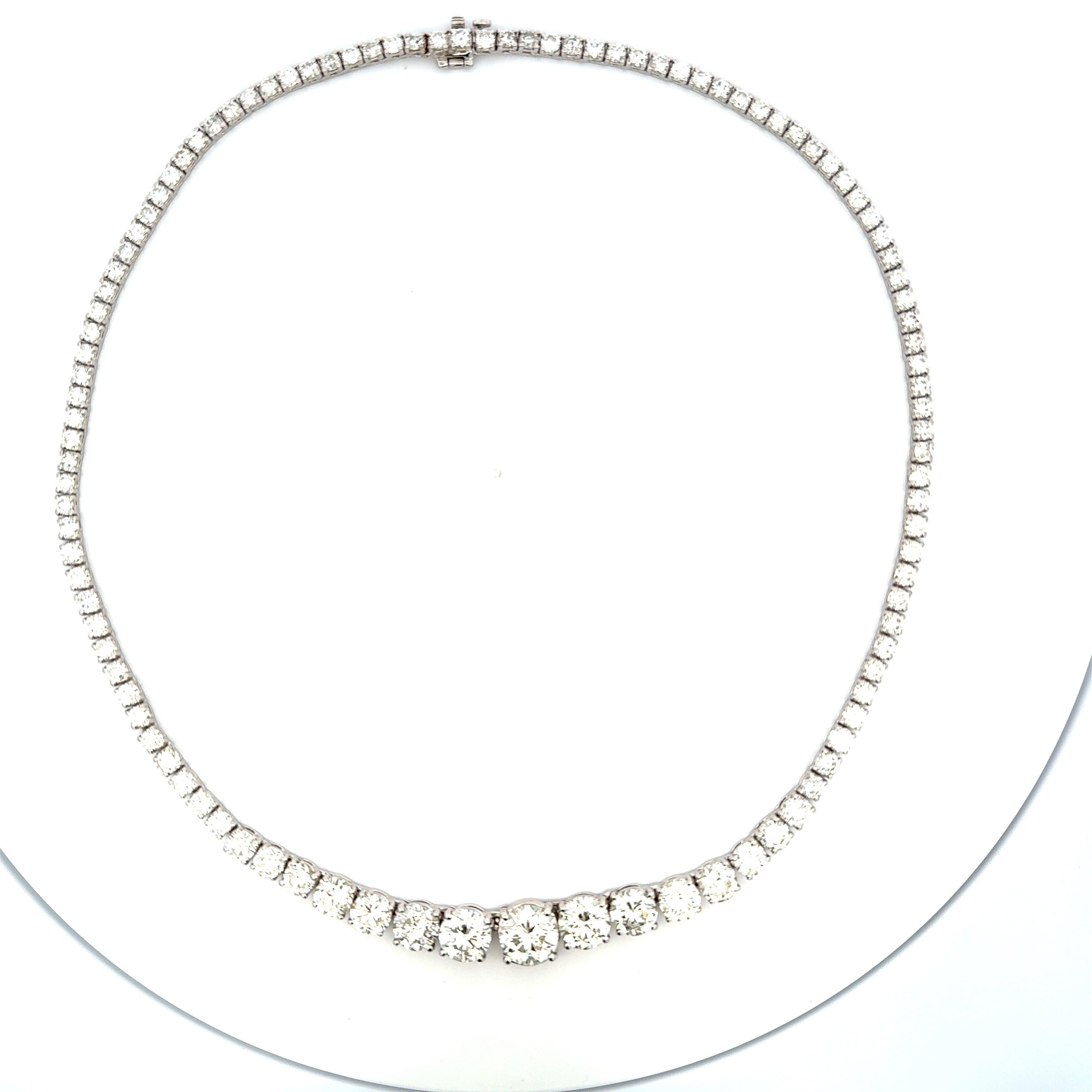 28.68 Carat Round Brilliant Diamond 18 Karat White Gold Riviera Necklace