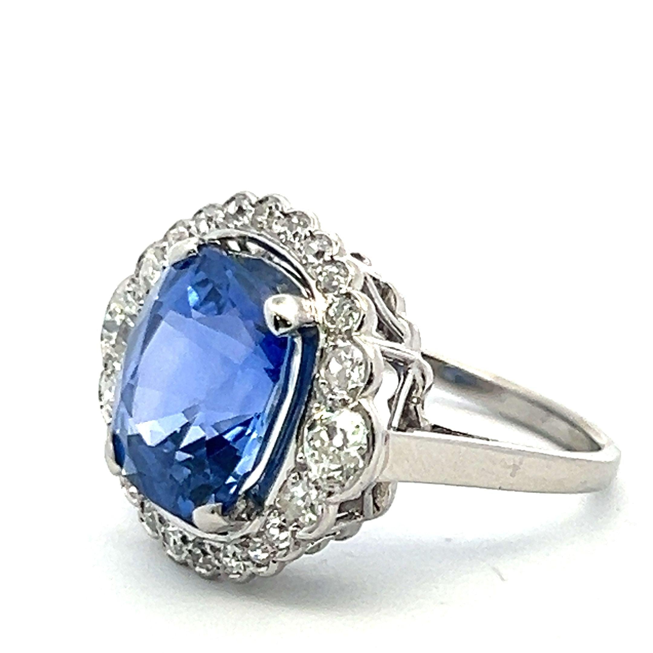6.60 Carat Sapphire 0.74 Carat Old European Diamond 18K WG Engagement Ring