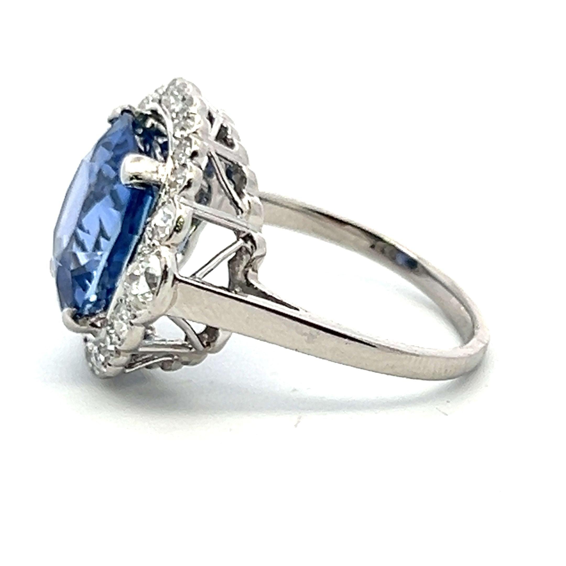 6.60 Carat Sapphire 0.74 Carat Old European Diamond 18K WG Engagement Ring