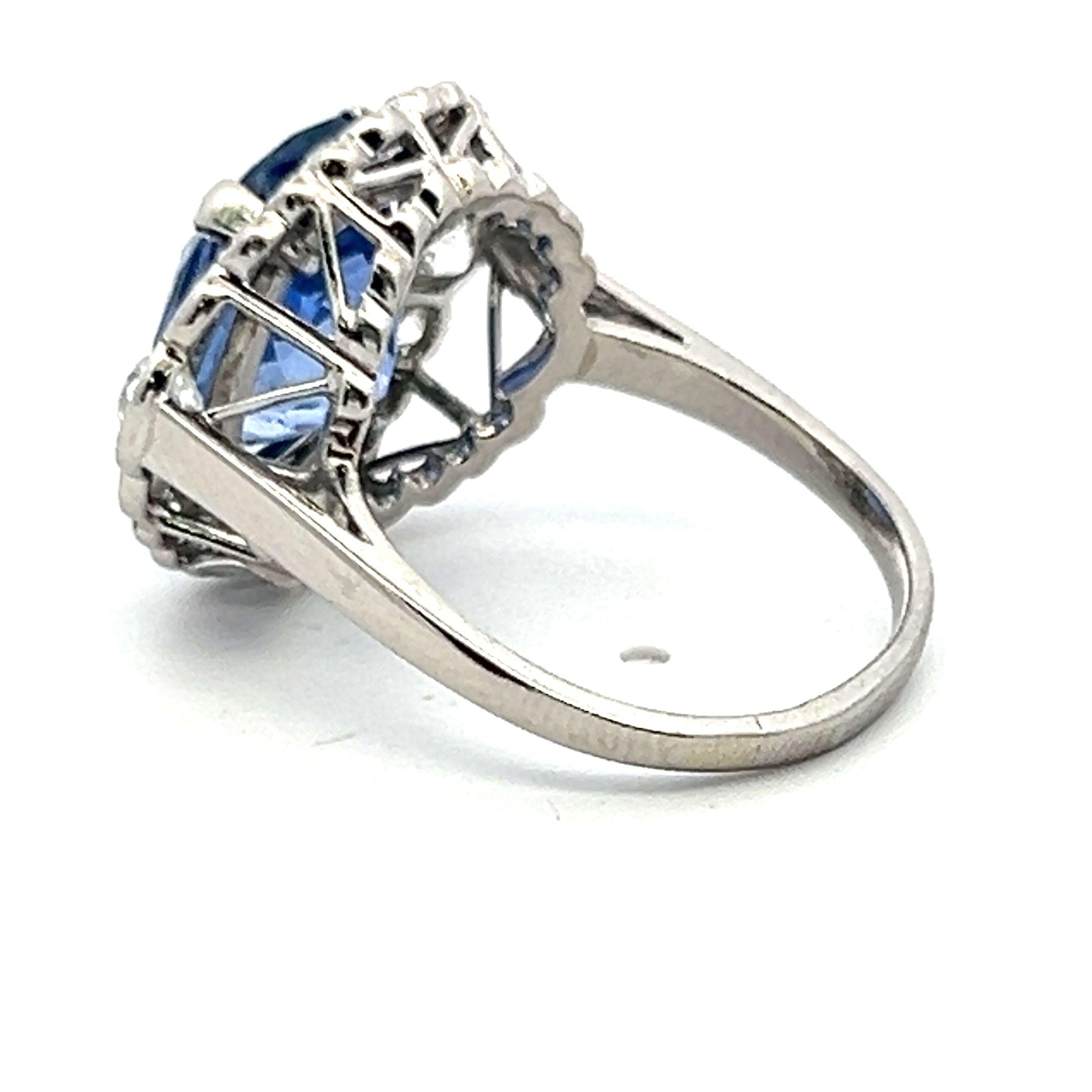 6.60 Carat Sapphire 0.74 Carat Old European Diamond 18K WG Engagement Ring