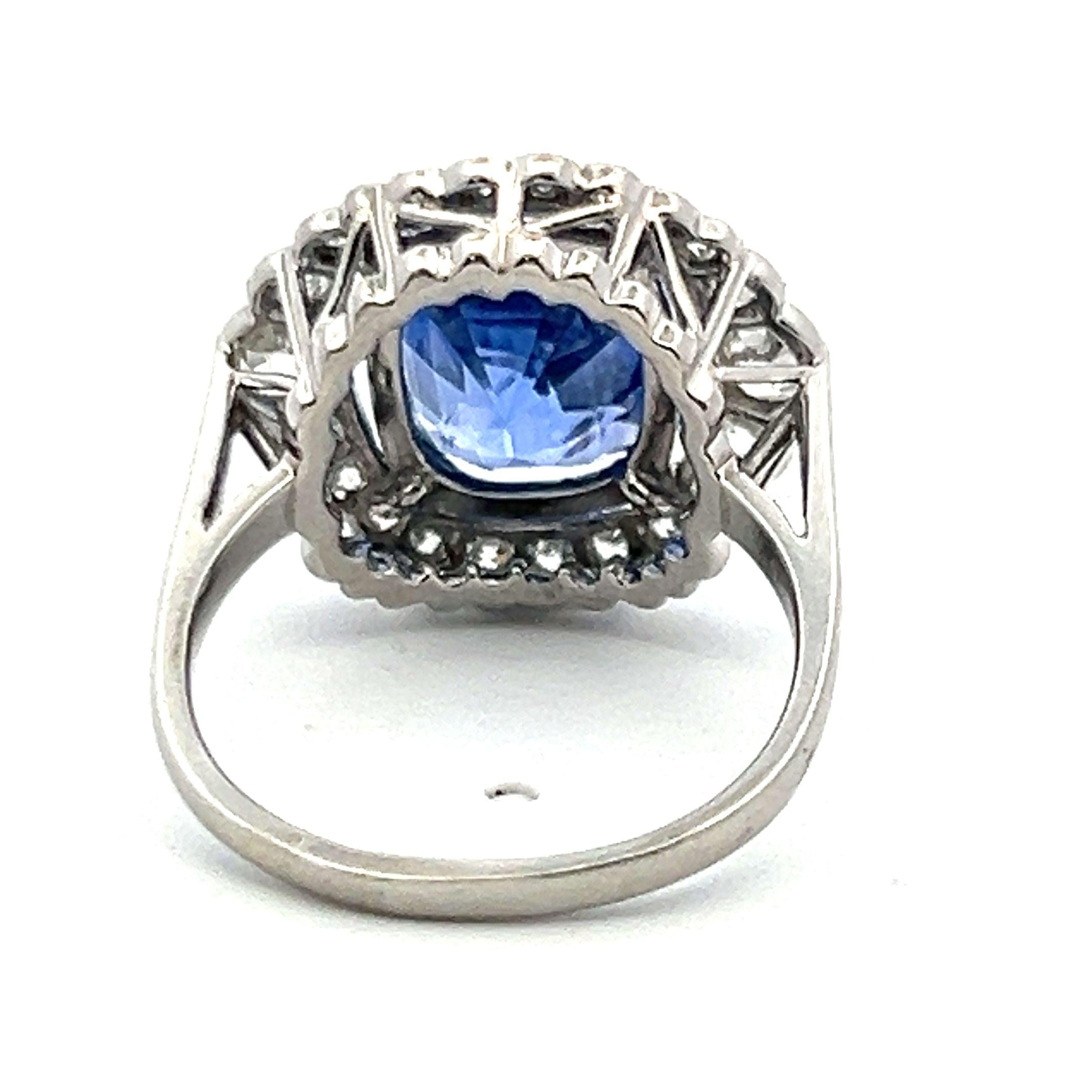 6.60 Carat Sapphire 0.74 Carat Old European Diamond 18K WG Engagement Ring