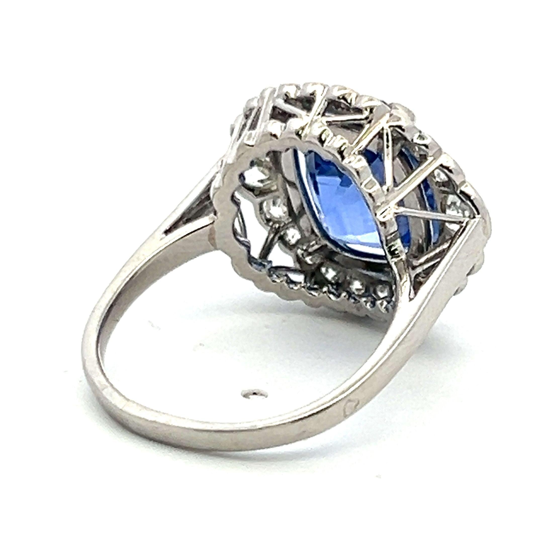 6.60 Carat Sapphire 0.74 Carat Old European Diamond 18K WG Engagement Ring
