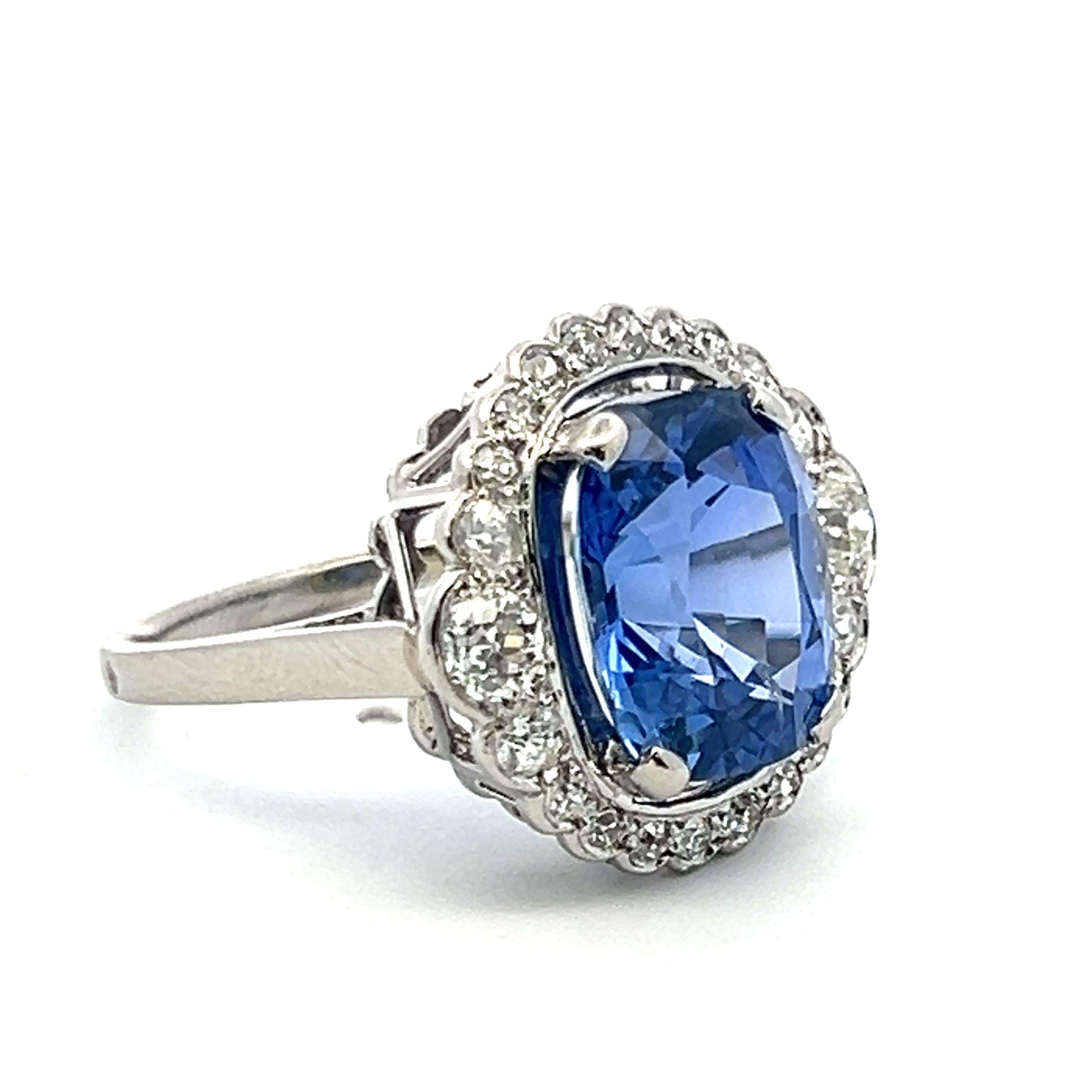 6.60 Carat Sapphire 0.74 Carat Old European Diamond 18K WG Engagement Ring
